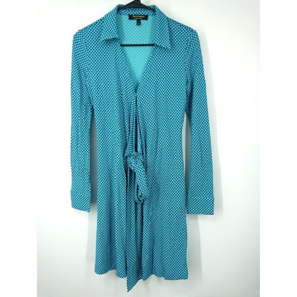 NWOT Juicy Couture Heart Print True Wrap Dress Blue Green‎ XS